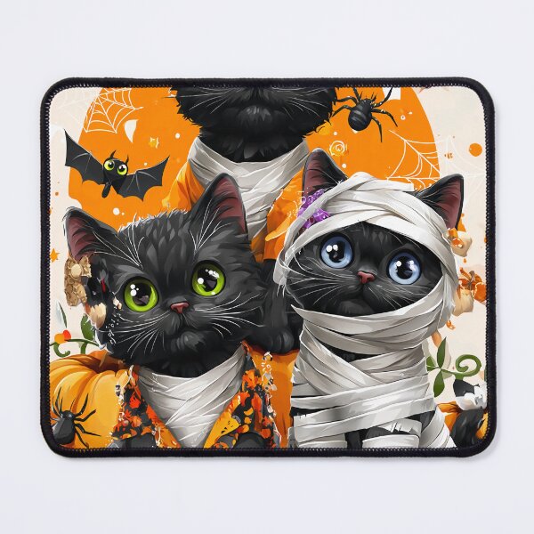 Item preview, Black Cats in Halloween Costumes – Adorable Mummy Kittens with Pumpkins and Spooky Background designed and sold by Grafititee.