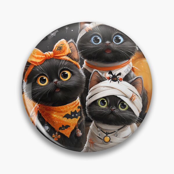 Item preview, Black Cats in Halloween Costumes – Adorable Mummy Kittens with Pumpkins and Spooky Background designed and sold by Grafititee.