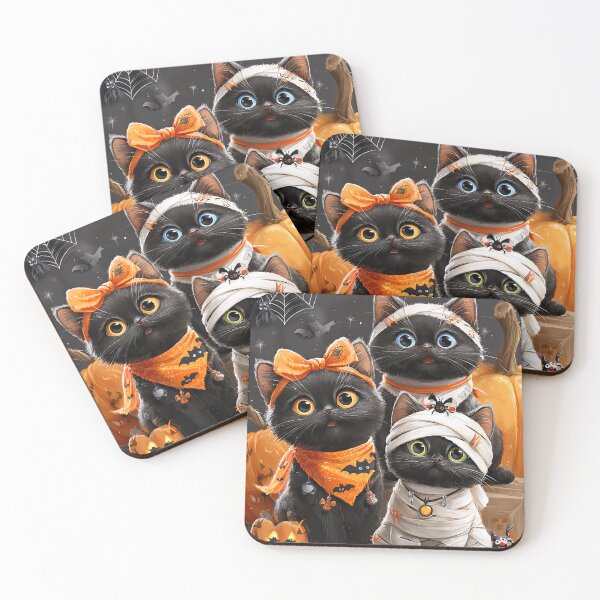 Item preview, Black Cats in Halloween Costumes – Adorable Mummy Kittens with Pumpkins and Spooky Background designed and sold by Grafititee.