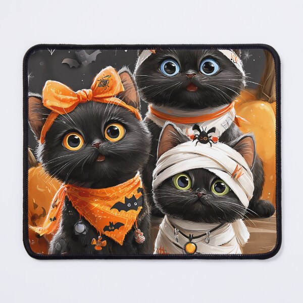 Item preview, Black Cats in Halloween Costumes – Adorable Mummy Kittens with Pumpkins and Spooky Background designed and sold by Grafititee.