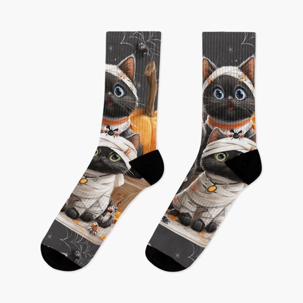 Item preview, Black Cats in Halloween Costumes – Adorable Mummy Kittens with Pumpkins and Spooky Background designed and sold by Grafititee.