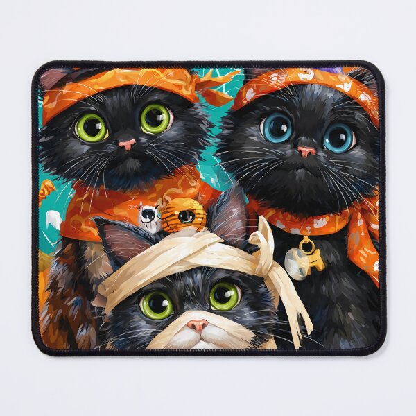 Item preview, Black Cats in Halloween Costumes – Adorable Mummy Kittens with Pumpkins and Spooky Background designed and sold by Grafititee.