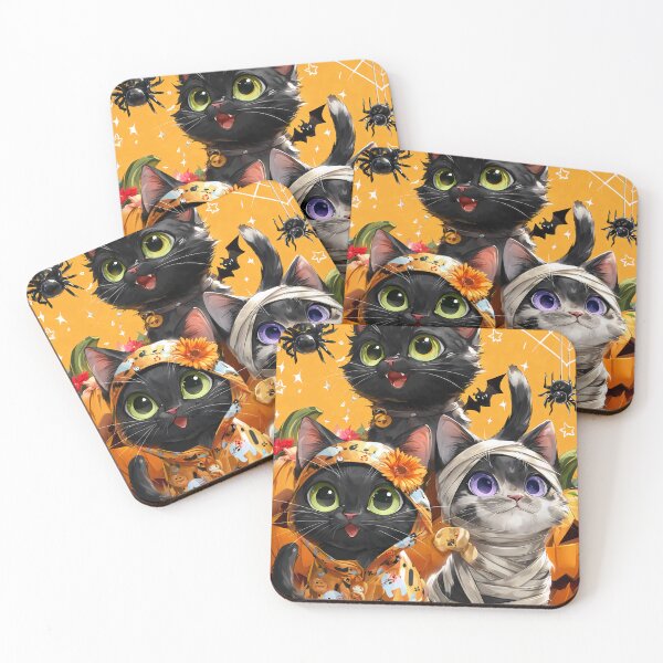 Item preview, Black Cats in Halloween Costumes – Adorable Mummy Kittens with Pumpkins and Spooky Background designed and sold by Grafititee.