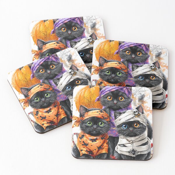 Item preview, Black Cats in Halloween Costumes – Adorable Mummy Kittens with Pumpkins and Spooky Background designed and sold by Grafititee.