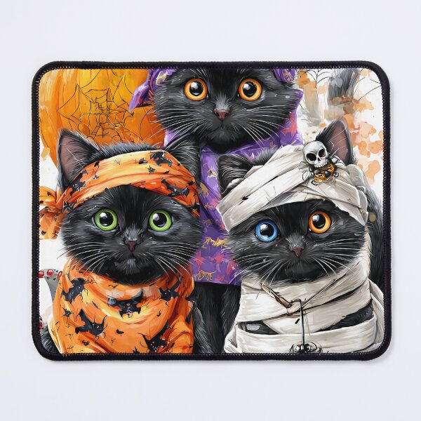 Item preview, Black Cats in Halloween Costumes – Adorable Mummy Kittens with Pumpkins and Spooky Background designed and sold by Grafititee.
