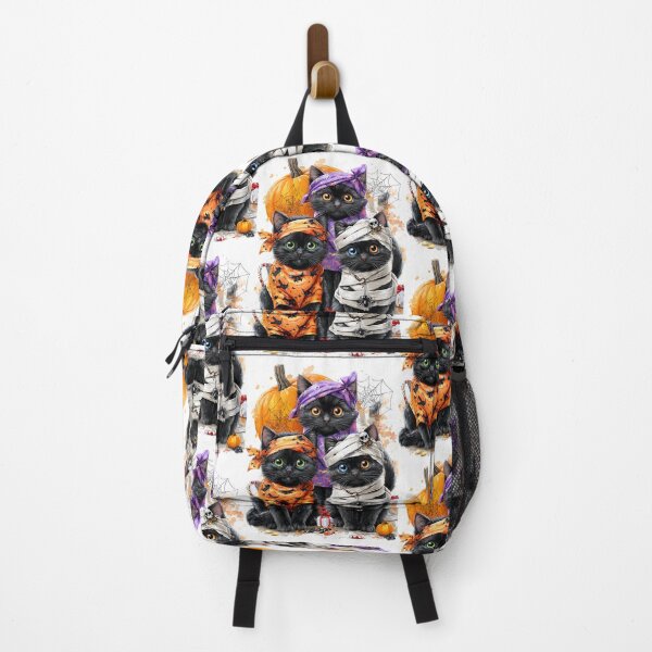 Item preview, Black Cats in Halloween Costumes – Adorable Mummy Kittens with Pumpkins and Spooky Background designed and sold by Grafititee.