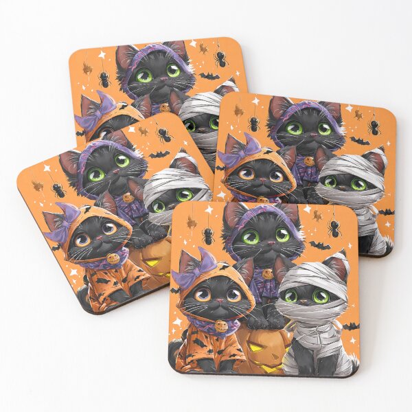 Item preview, Black Cats in Halloween Costumes – Adorable Mummy Kittens with Pumpkins and Spooky Background designed and sold by Grafititee.