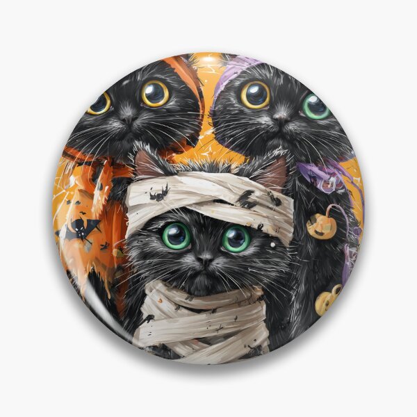 Item preview, Black Cats in Halloween Costumes – Adorable Mummy Kittens with Pumpkins and Spooky Background designed and sold by Grafititee.