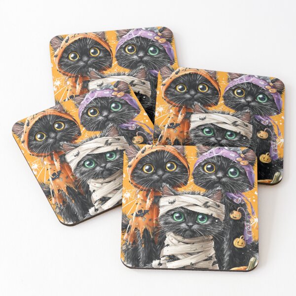 Item preview, Black Cats in Halloween Costumes – Adorable Mummy Kittens with Pumpkins and Spooky Background designed and sold by Grafititee.