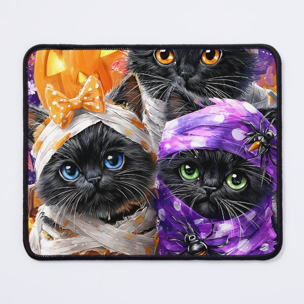 Item preview, Black Cats in Halloween Costumes – Adorable Mummy Kittens with Pumpkins and Spooky Background designed and sold by Grafititee.