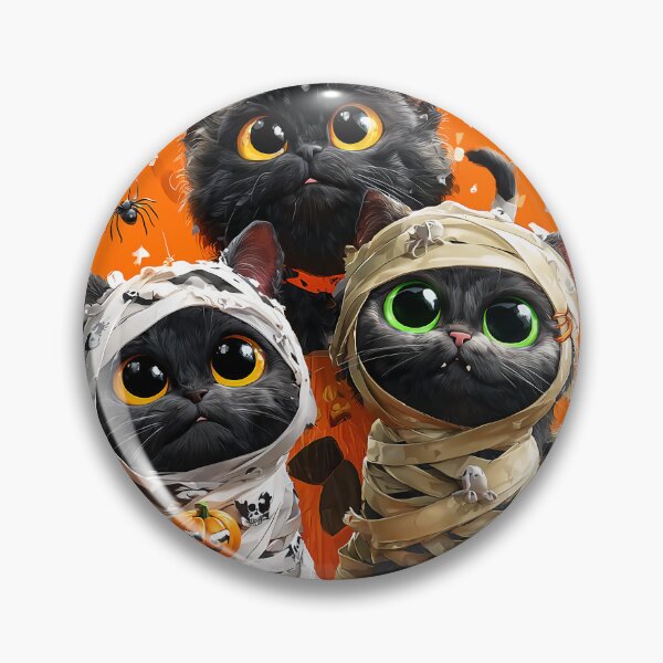 Item preview, Black Cats in Halloween Costumes – Adorable Mummy Kittens with Pumpkins and Spooky Background designed and sold by Grafititee.