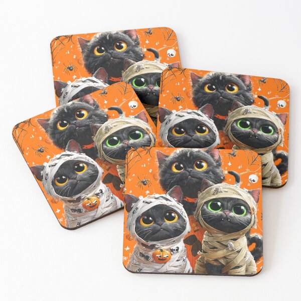 Item preview, Black Cats in Halloween Costumes – Adorable Mummy Kittens with Pumpkins and Spooky Background designed and sold by Grafititee.
