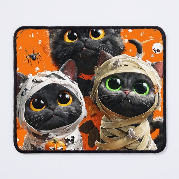 Item preview, Black Cats in Halloween Costumes – Adorable Mummy Kittens with Pumpkins and Spooky Background designed and sold by Grafititee.
