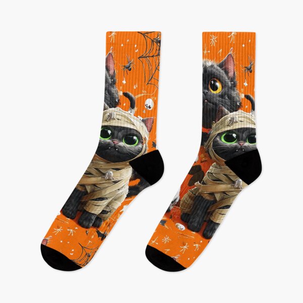 Item preview, Black Cats in Halloween Costumes – Adorable Mummy Kittens with Pumpkins and Spooky Background designed and sold by Grafititee.