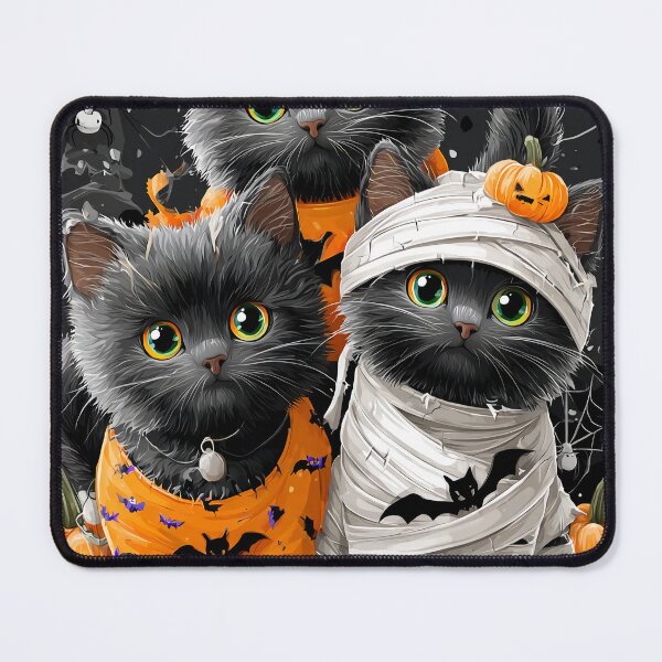 Item preview, Black Cats in Halloween Costumes – Adorable Mummy Kittens with Pumpkins and Spooky Background designed and sold by Grafititee.