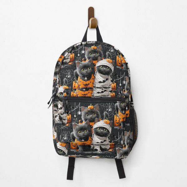Item preview, Black Cats in Halloween Costumes – Adorable Mummy Kittens with Pumpkins and Spooky Background designed and sold by Grafititee.