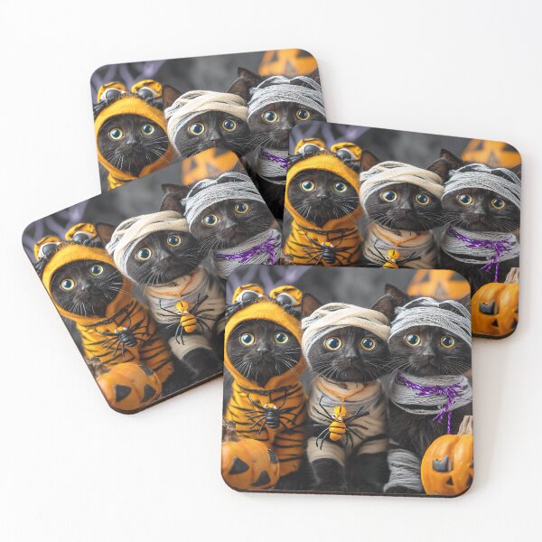Item preview, Black Cats in Halloween Costumes – Adorable Mummy Kittens with Pumpkins and Spooky Background designed and sold by Grafititee.