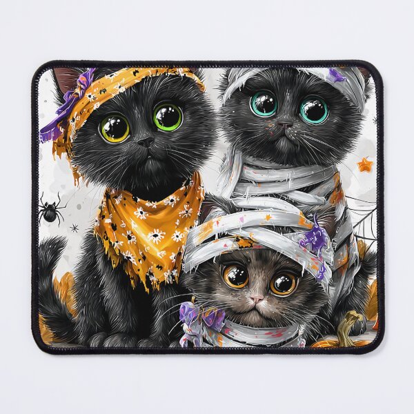 Item preview, Black Cats in Halloween Costumes – Adorable Mummy Kittens with Pumpkins and Spooky Background designed and sold by Grafititee.