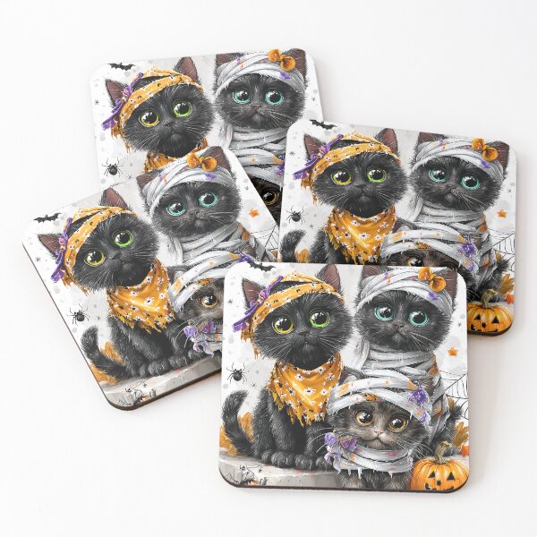 Item preview, Black Cats in Halloween Costumes – Adorable Mummy Kittens with Pumpkins and Spooky Background designed and sold by Grafititee.