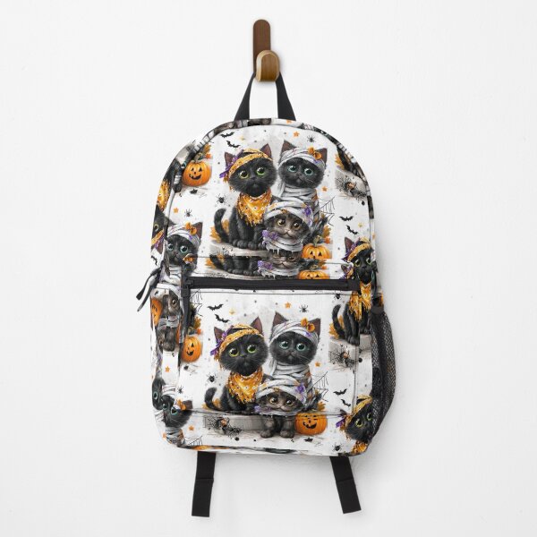 Item preview, Black Cats in Halloween Costumes – Adorable Mummy Kittens with Pumpkins and Spooky Background designed and sold by Grafititee.