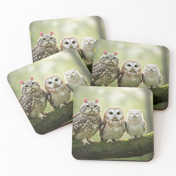 Item preview, Three Meowls in Misty Enchanted Forest – Mystical Hybrid Creatures designed and sold by jetaiart.