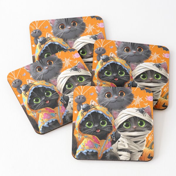 Item preview, Black Cats in Halloween Costumes – Adorable Mummy Kittens with Pumpkins and Spooky Background designed and sold by Grafititee.