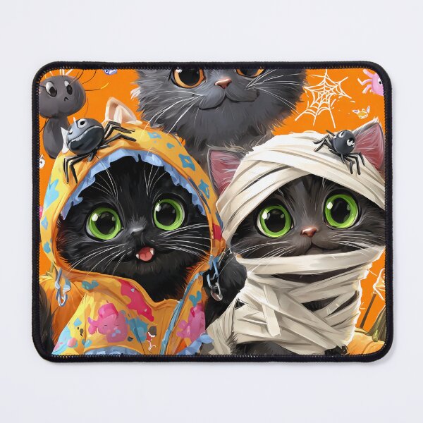 Item preview, Black Cats in Halloween Costumes – Adorable Mummy Kittens with Pumpkins and Spooky Background designed and sold by Grafititee.