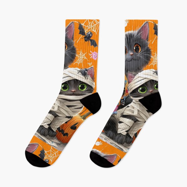 Item preview, Black Cats in Halloween Costumes – Adorable Mummy Kittens with Pumpkins and Spooky Background designed and sold by Grafititee.