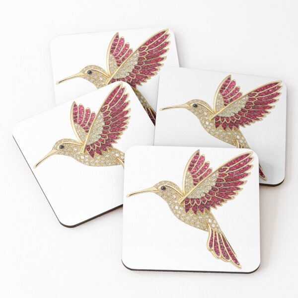 Item preview, Luxury Ruby Hummingbird Brooch Illustration – Elegant Fine Jewelry Art in Gold and Red Gemstones designed and sold by VivoStudio.