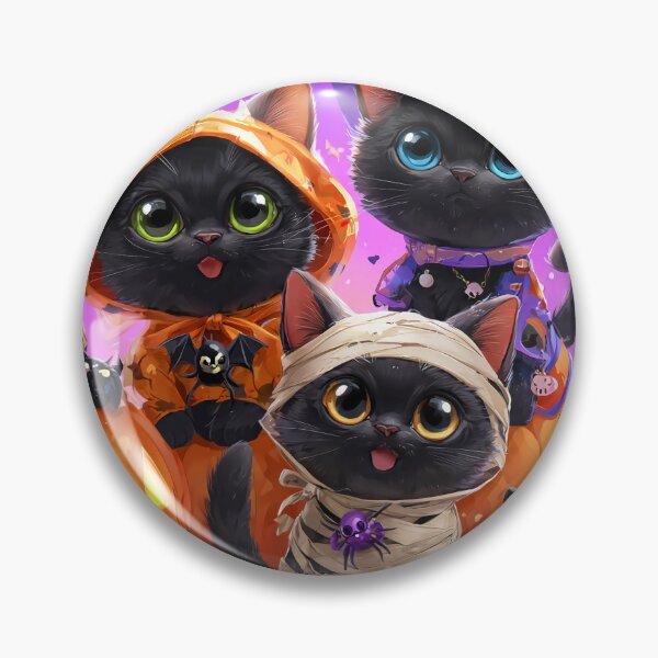 Item preview, Black Cats in Halloween Costumes – Adorable Mummy Kittens with Pumpkins and Spooky Background designed and sold by Grafititee.