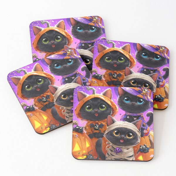 Item preview, Black Cats in Halloween Costumes – Adorable Mummy Kittens with Pumpkins and Spooky Background designed and sold by Grafititee.