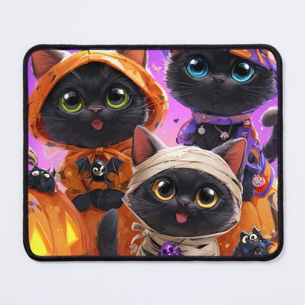 Item preview, Black Cats in Halloween Costumes – Adorable Mummy Kittens with Pumpkins and Spooky Background designed and sold by Grafititee.