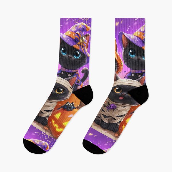 Item preview, Black Cats in Halloween Costumes – Adorable Mummy Kittens with Pumpkins and Spooky Background designed and sold by Grafititee.