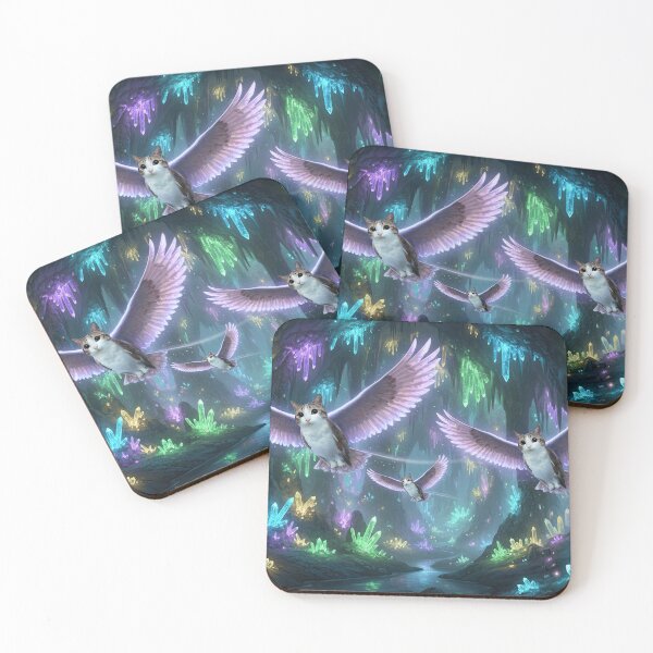 Item preview, Three Meowls in Bioluminescent Cave – Glowing Crystal Fantasy designed and sold by jetaiart.