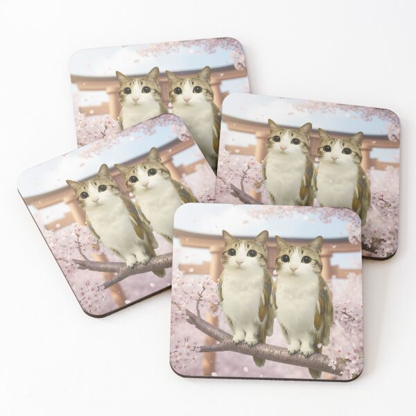 Item preview, Two Meowls on Cherry Blossom Branch – Peaceful Japanese Fantasy designed and sold by jetaiart.