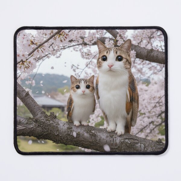 Item preview, Two Meowls on Cherry Blossom Branch – Peaceful Japanese Fantasy designed and sold by jetaiart.