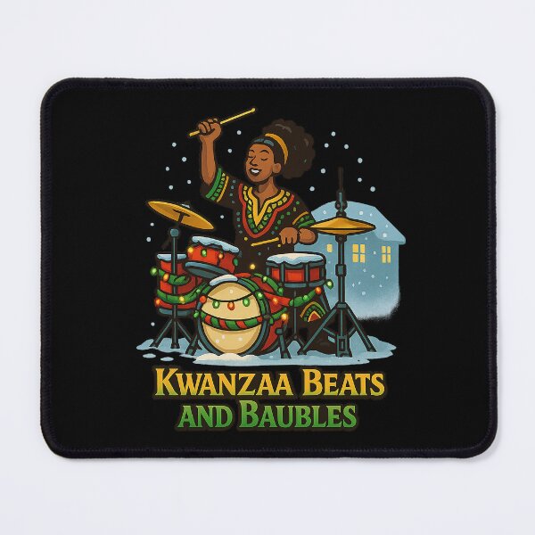 Item preview, Kwanzaa Beats and Baubles – Afrocentric Drummer Holiday Artwork with Festive Lights & Winter Vibes designed and sold by AddictiveDesign.