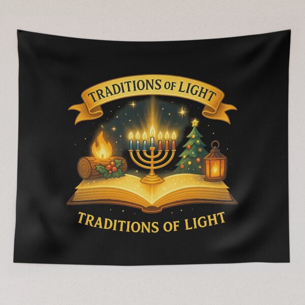 Item preview, Traditions of Light – Menorah, Yule Log, Christmas Tree & Lantern Winter Holiday Symbol Art designed and sold by AddictiveDesign.