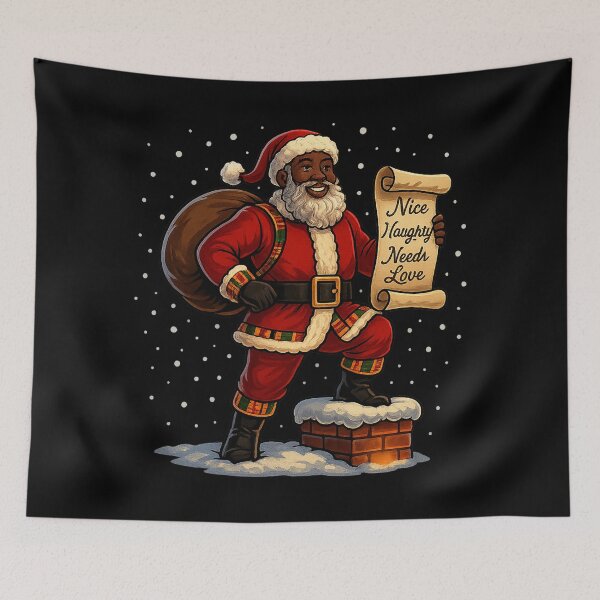 Item preview, Black Santa Nice Naughty Need Love – Afrocentric Christmas Santa Illustration with Kente Trim & Scroll designed and sold by AddictiveDesign.
