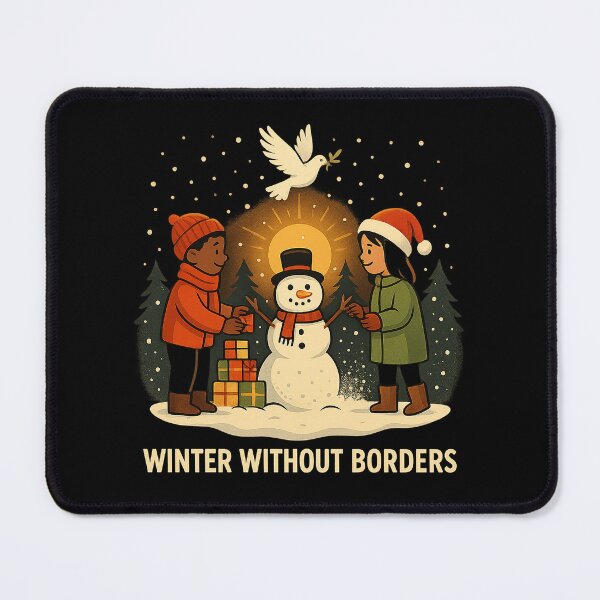 Item preview, Winter Without Borders – Multicultural Kids, Snowman, Dove of Peace & Gifts Winter Unity Illustration designed and sold by AddictiveDesign.