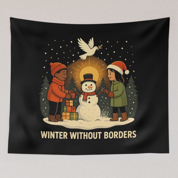 Item preview, Winter Without Borders – Multicultural Kids, Snowman, Dove of Peace & Gifts Winter Unity Illustration designed and sold by AddictiveDesign.
