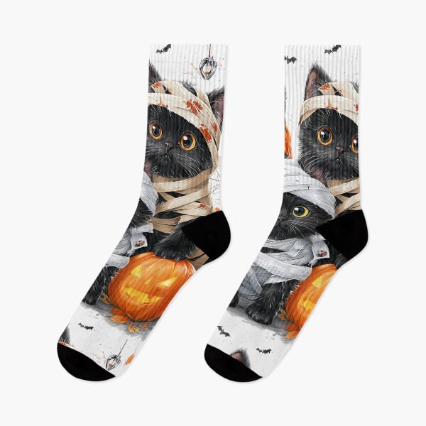 Item preview, Black Cats in Halloween Costumes – Adorable Mummy Kittens with Pumpkins and Spooky Background designed and sold by Grafititee.