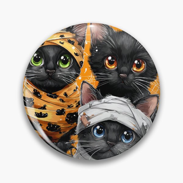 Item preview, Black Cats in Halloween Costumes – Adorable Mummy Kittens with Pumpkins and Spooky Background designed and sold by Grafititee.
