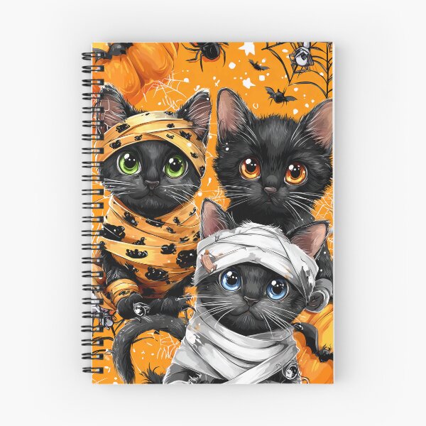 Item preview, Black Cats in Halloween Costumes – Adorable Mummy Kittens with Pumpkins and Spooky Background designed and sold by Grafititee.