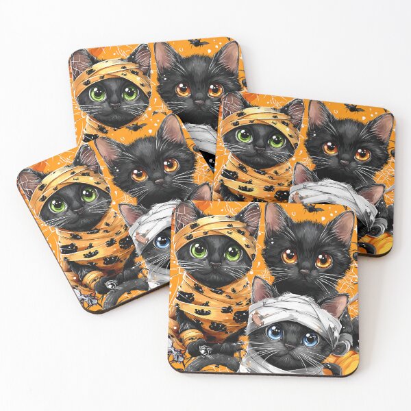 Item preview, Black Cats in Halloween Costumes – Adorable Mummy Kittens with Pumpkins and Spooky Background designed and sold by Grafititee.