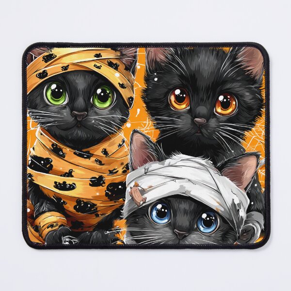 Item preview, Black Cats in Halloween Costumes – Adorable Mummy Kittens with Pumpkins and Spooky Background designed and sold by Grafititee.