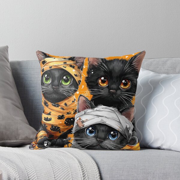 Item preview, Black Cats in Halloween Costumes – Adorable Mummy Kittens with Pumpkins and Spooky Background designed and sold by Grafititee.
