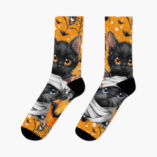 Item preview, Black Cats in Halloween Costumes – Adorable Mummy Kittens with Pumpkins and Spooky Background designed and sold by Grafititee.