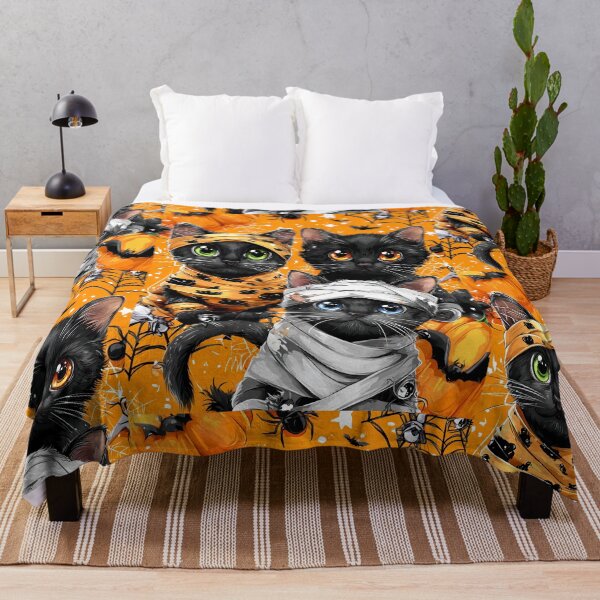 Item preview, Black Cats in Halloween Costumes – Adorable Mummy Kittens with Pumpkins and Spooky Background designed and sold by Grafititee.