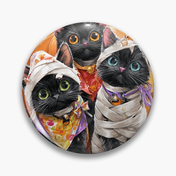 Item preview, Black Cats in Halloween Costumes – Adorable Mummy Kittens with Pumpkins and Spooky Background designed and sold by Grafititee.